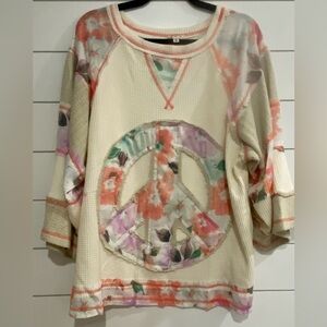POL Floral Peace Sign Sweatshirt - Cream and Pink